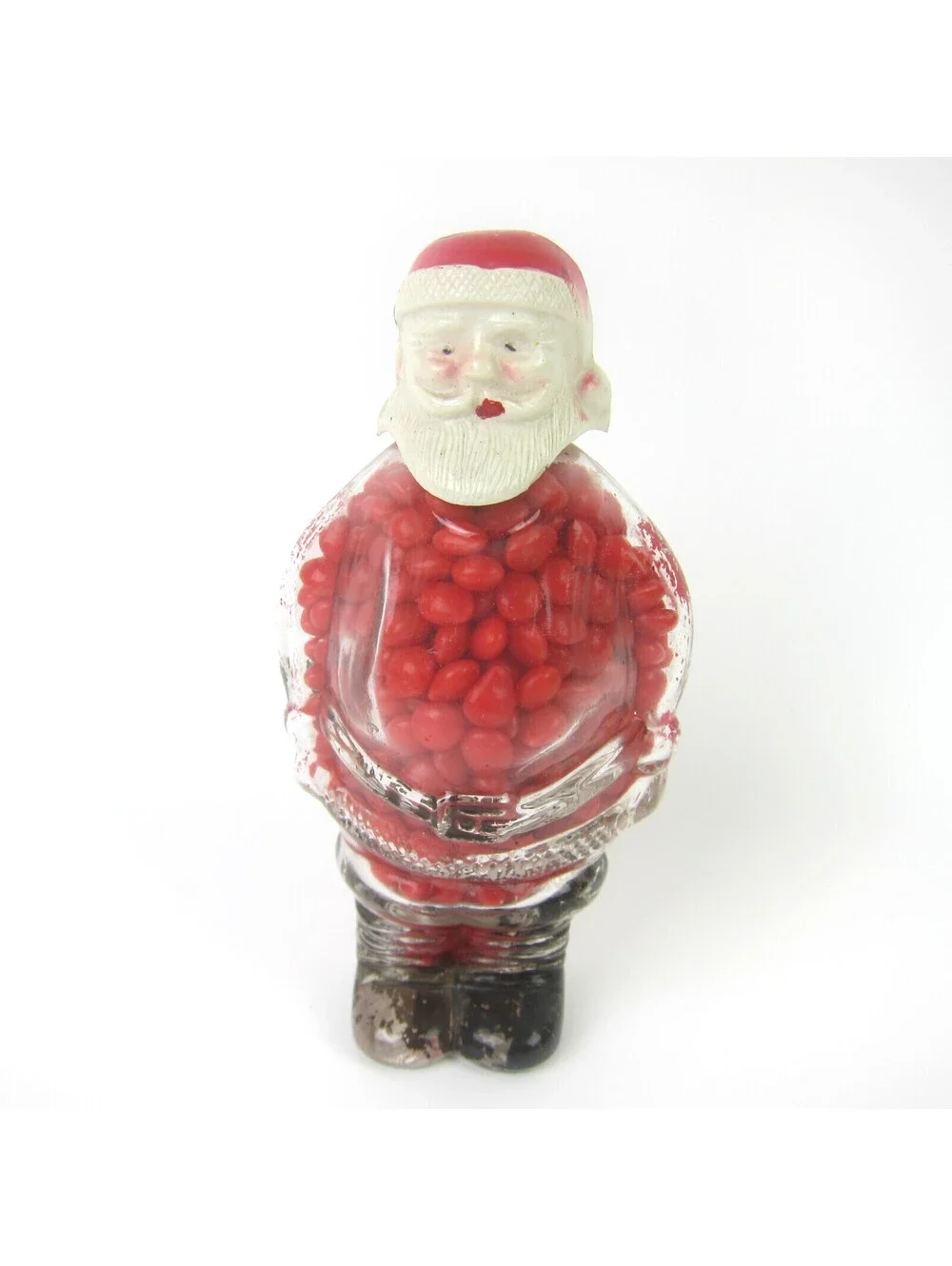 Vintage Christmas Santa Claus Glass Bottle Candy Container JH Millstein 1940-50s
